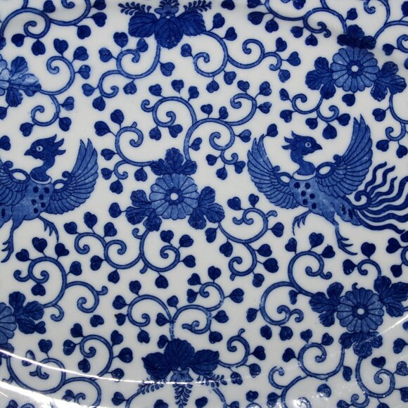 Blue and White Morimura Bros Platter | Vintage Flying Phoenix - Picture 2 of 12